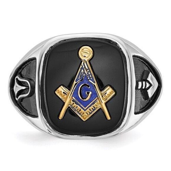 14k White Gold and Onyx Masonic Ring - Picture 4 of 6